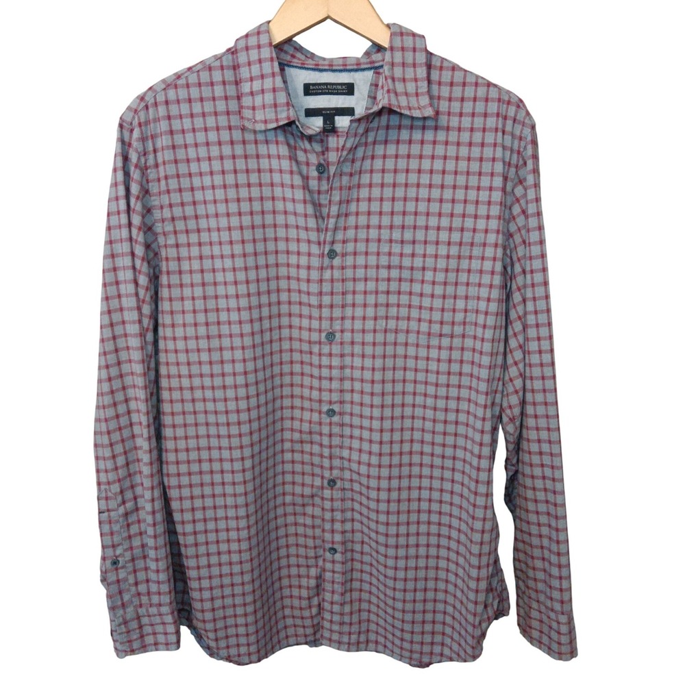 Banana Republic Custom 078 Wash Slim Fit Plaid Long‎ Sleeve Shirt Men's L